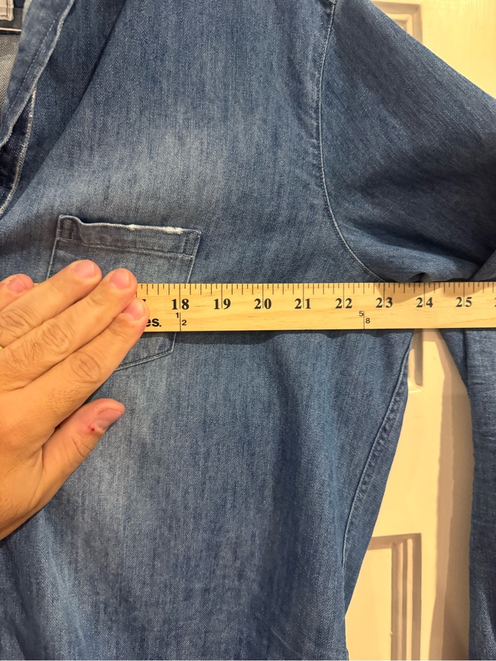 Frank & Eileen Men's Distressed Indigo Denim Button-Down Shirt - Picture 5 of 6